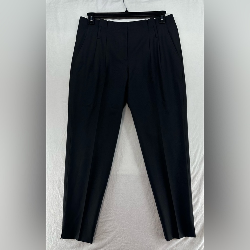 THEORY Naidra Pleated‎ Front Wool Tapered Trouser Tailored Pants Black Size 10